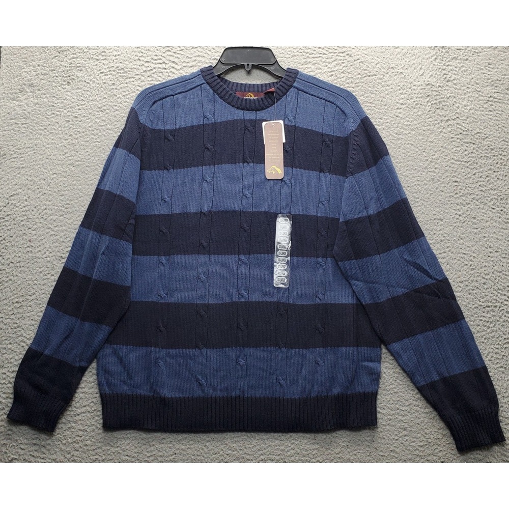 Jordache Sweater Mens XXL Multi Cable Knit Striped Long Sleeve Crewneck Pullover